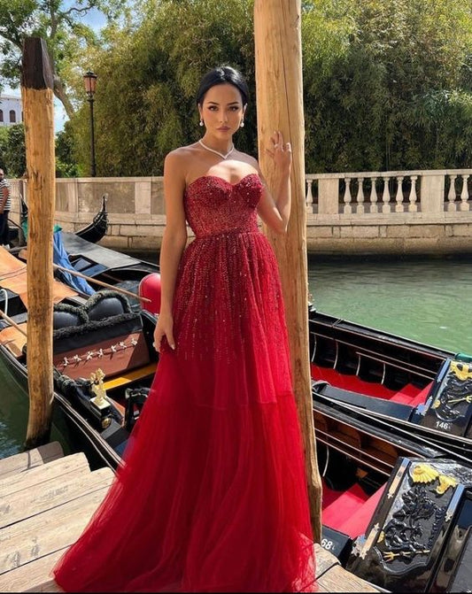 A-line Sleeveless Prom Dress with Beading S5095