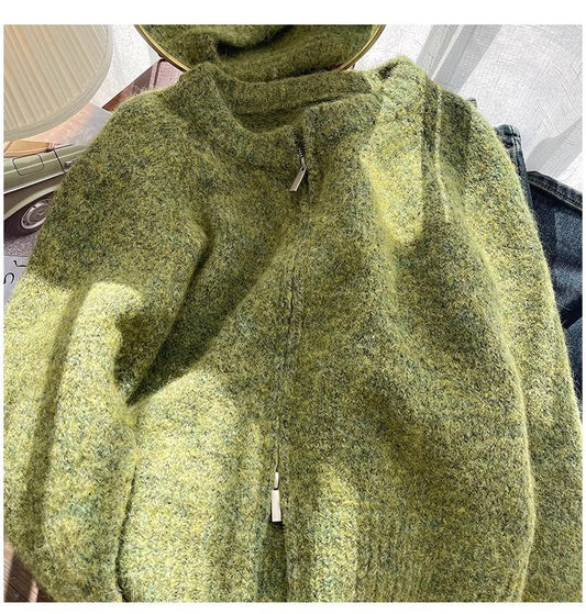 double zipper sweater jacket for women knitted cardigan S4793