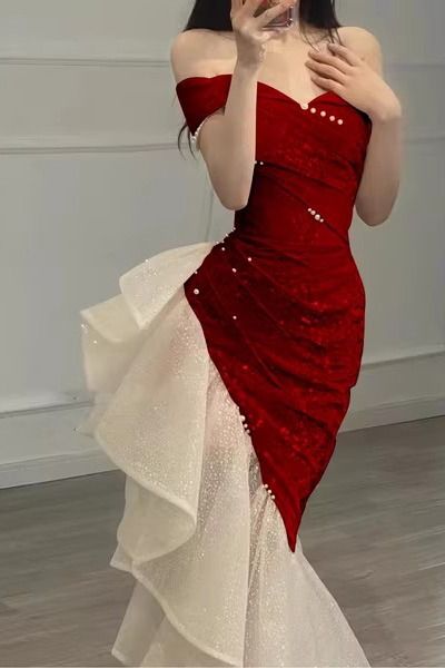 Mermaid Off the Shoulder Prom Gown with Sequins Sparkly Formal Dresses
