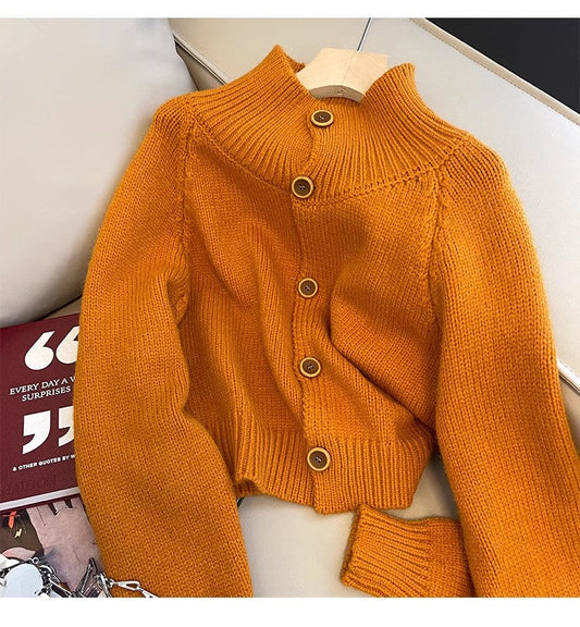 Blue Sweater Jacket Women's Fashionable Short Knitted Cardigan S4833
