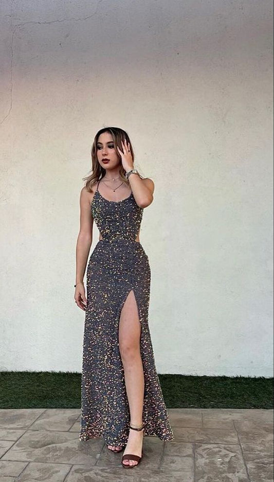 Stunning Mermaid Sequins Long Prom Dresses With Slit S5175