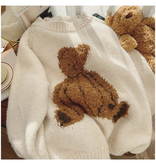 bear round neck sweater for women new style casual long-sleeved sweater S4822