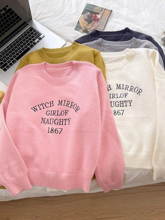 elegant embroidered sweater long-sleeved knitted top S4708