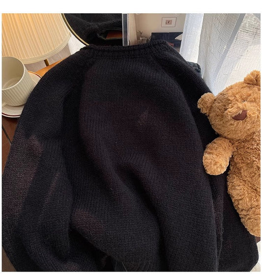 Designed bear jacquard round neck sweater for women knitted top trendy S4886