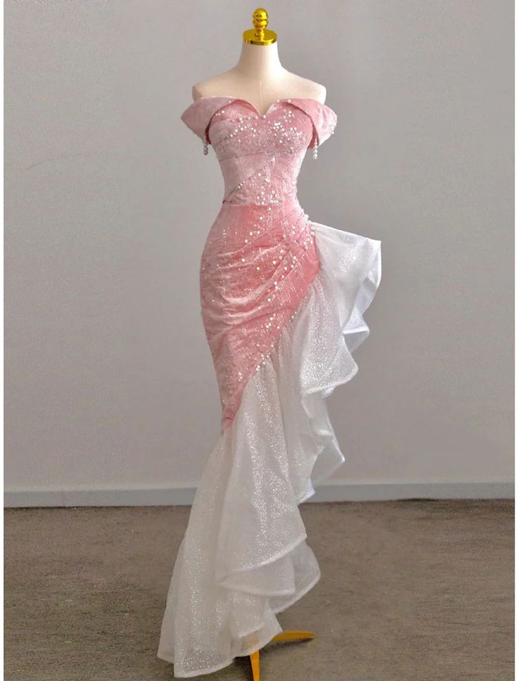 Trumpet Prom Dresses Party Dress Evening Party Floor Length Sleeveless Off Shoulder Tulle with Pearls SequinEvening Gown S4922