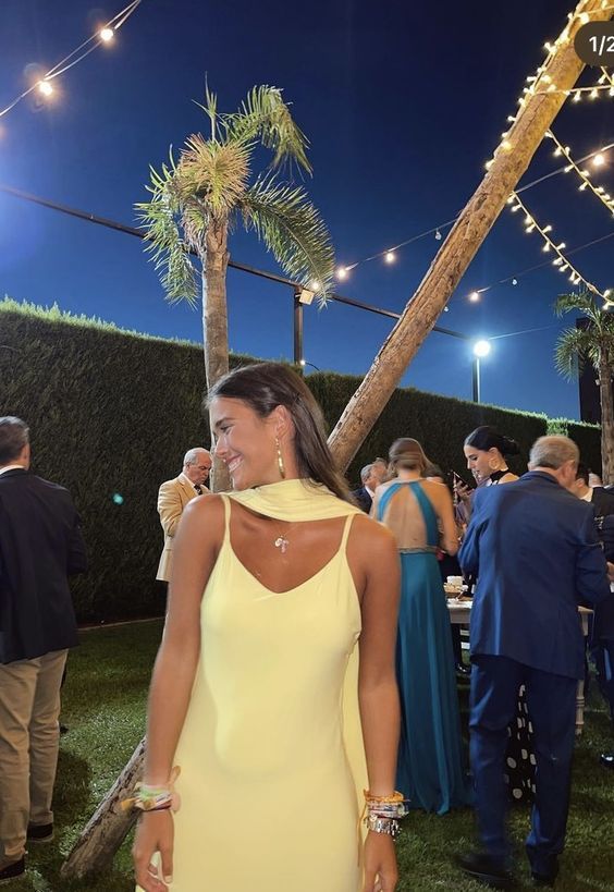 Sexy A line Straps Chiffon Yellow Long Prom Dresses S5315