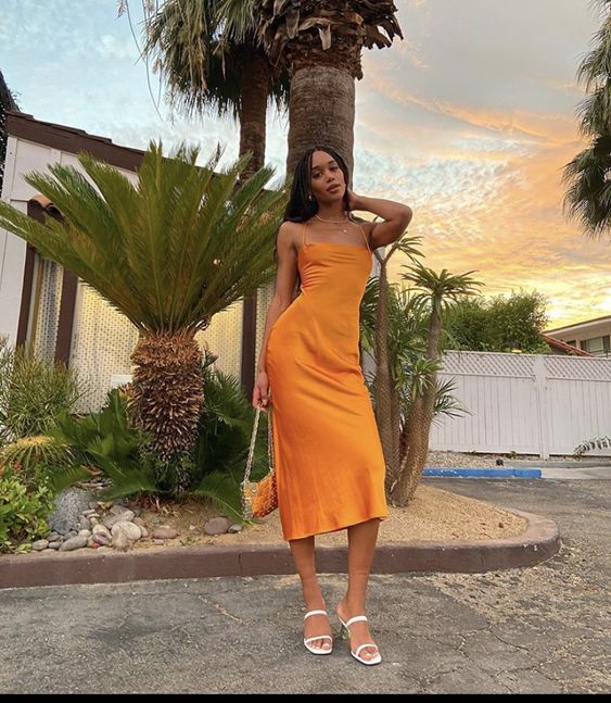 Spaghetti Straps Mermaid Sheath Orange Prom Dress S2405