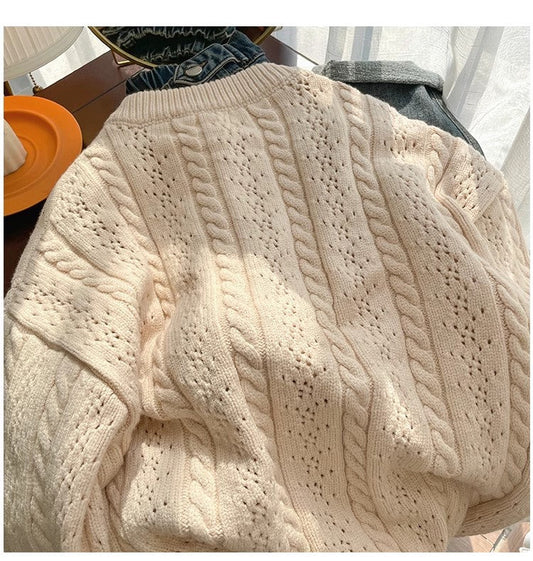 embroidered round neck sweater jacket for women soft knitted cardigan S4807