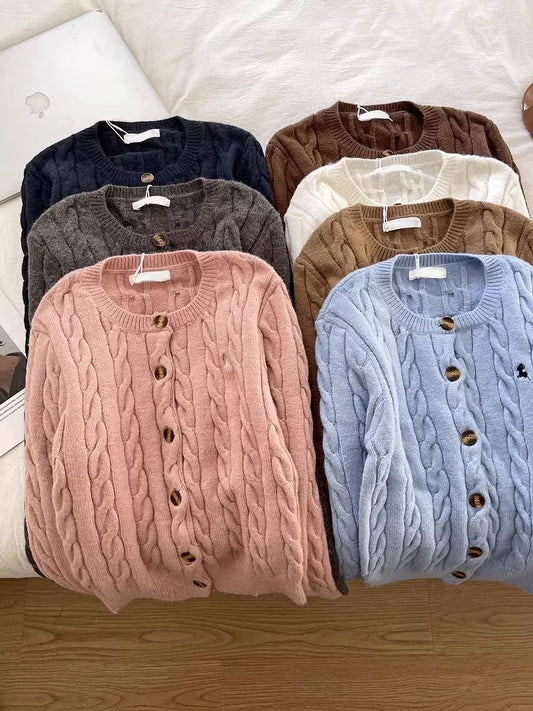 embroidered knitted cardigan round neck long-sleeved sweater jacket S4711