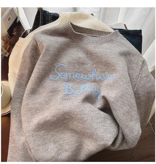Designed embroidered round neck sweater for women long-sleeved sweater casual top S4831