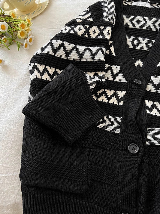 black v-neck casual knitted cardigan jacket S4778