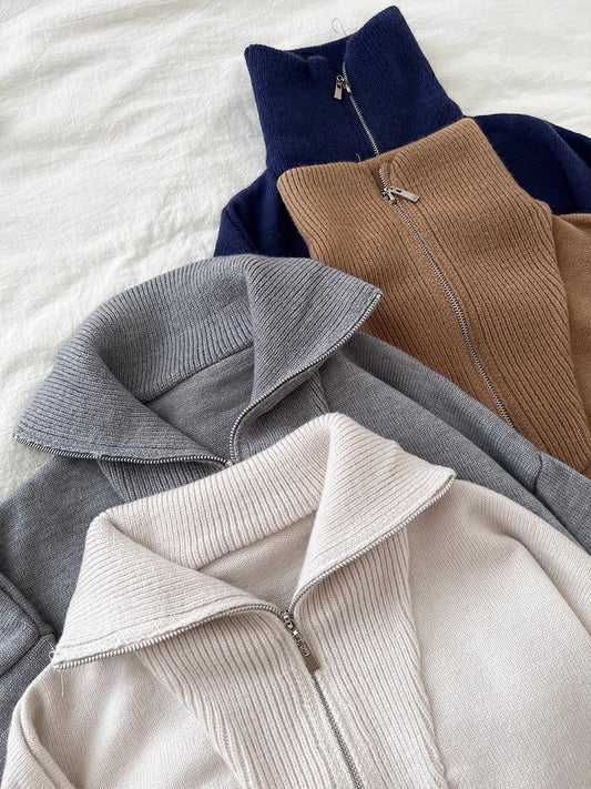 double zipper knitted cardigan long-sleeved sweater jacket S4764