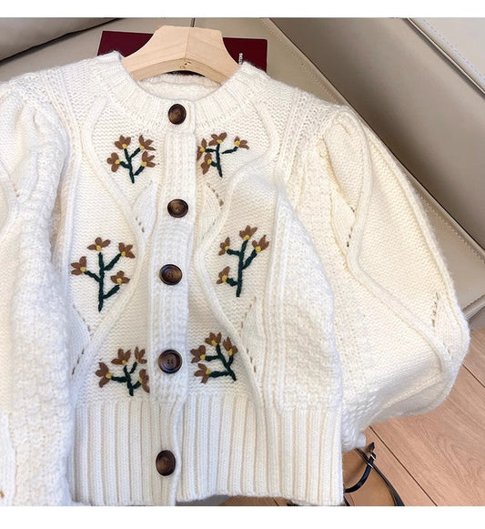 embroidered sweater jacket for women knitted cardigan S4837