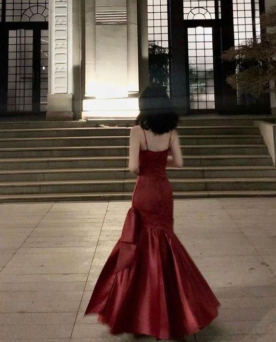 Burgundy Satin Sweetheart Straps Prom Dress, Burgundy Long Evening Dress S5246