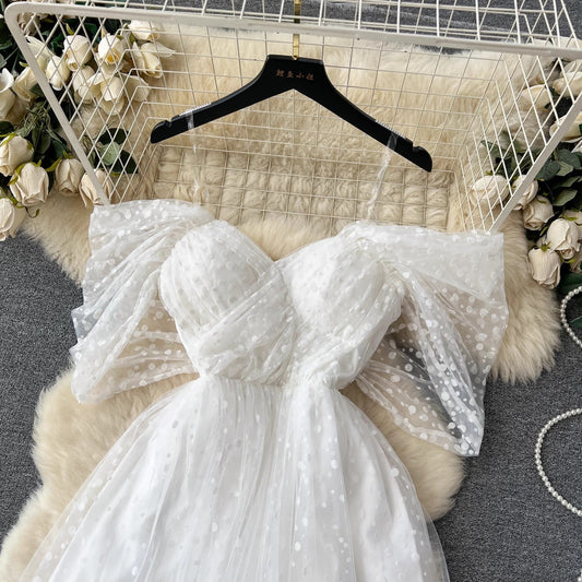 White wedding dress for women mesh puffy dress S4658