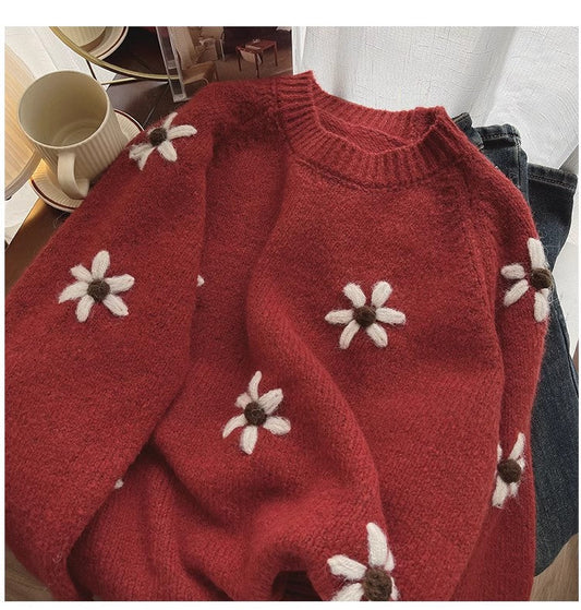 embroidered round neck sweater for women S4825