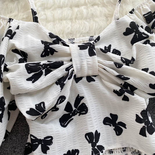 Cute Bow Off Shoulder Crop Top S4394