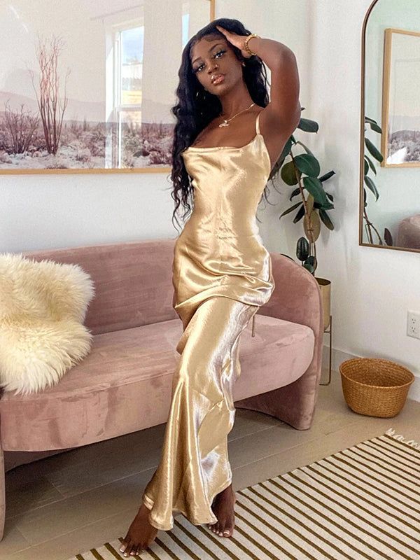 Super Shiny Cream Crystal Satin High Quality Spaghetti Straps Mermaid Bridesmaid Dress S3701