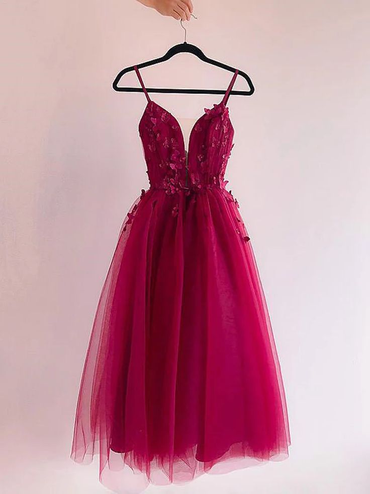 Burgundy Prom Dresses With Lace Appliques, Burgundy Lace Homecoming Dresses S3339