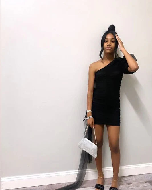 Long Sleeves Hoco Dresses,Black Short Prom Dress S2398