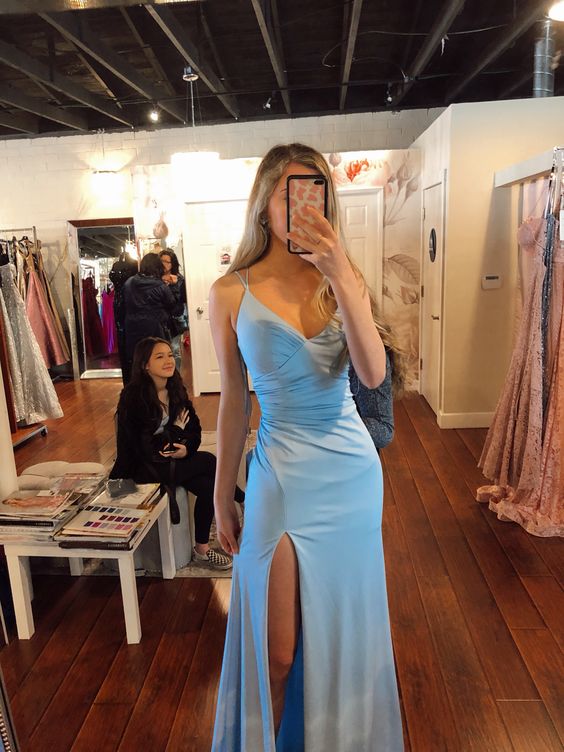 Light Blue Long Evening Dresses Formal Dress S3595
