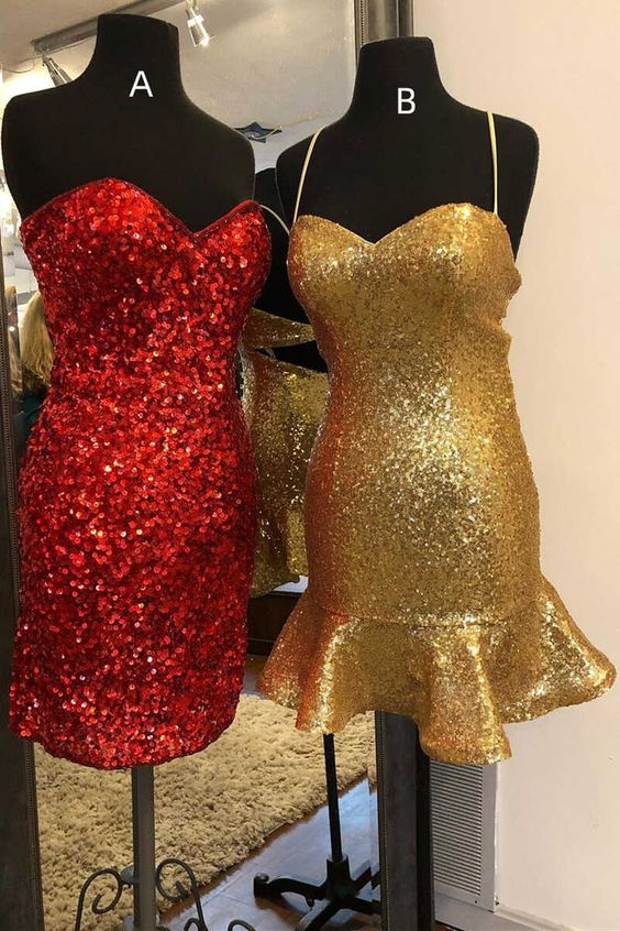 Glitter Gold Sequins Sweetheart Mini Homecoming Dress S3513
