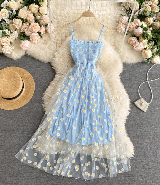 Cute a Line Tulle Floral Dress,spaghetti Strap Dress S4438