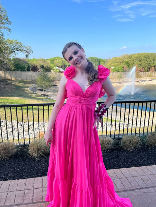 A-Line Long Hot Pink Prom Dresses S3926