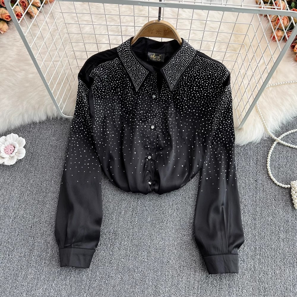diamond fashion shirt women's fashionable and chic long-sleeved top S3995