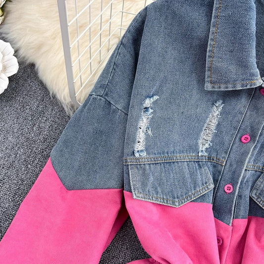 Denim shirt for women new design mid-length top long-sleeved shirt jacket S4144