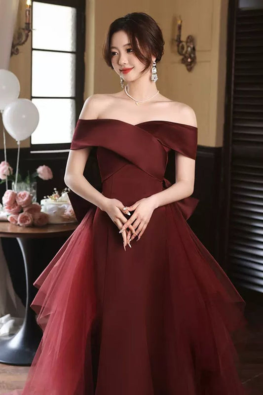 Elegant Off Shoulder Mermaid Burgundy Long Prom Dress, Mermaid Burgundy Formal Dress, Burgundy Evening Dress S3193