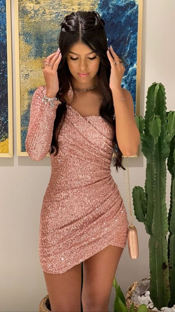Short Prom Dresses Sequin Evening Dresses S4056