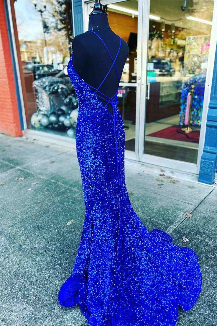 Straps Mermaid Seqins Long Prom Dress S3645