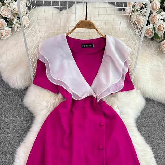 double-layer ruffled V-neck A-line dress for women S4261