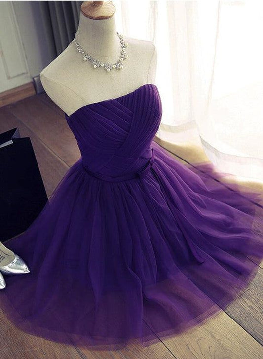 Dark Purple Cute Tulle Knee Length Formal Dress , Simple Prom Dresses S3342