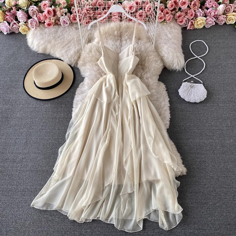 beach dress chic chiffon dress sexy suspender skirt S4305