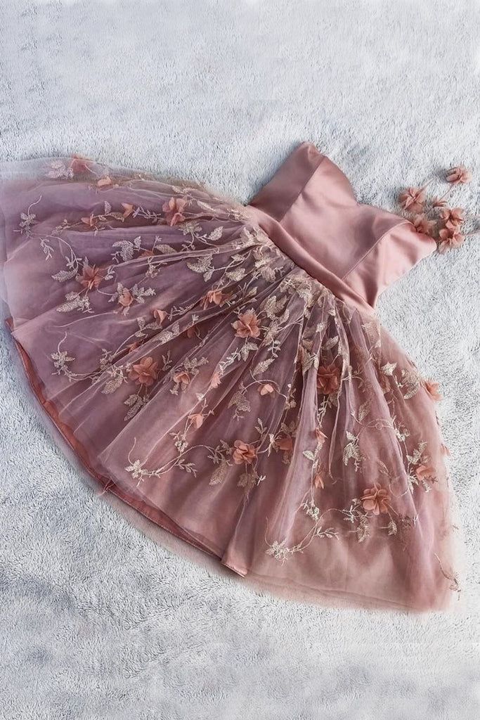 Floral Appliqued Sweet 16 Dress A-line Tulle Mini Homecoming Dresses S2695