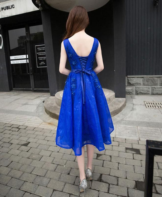 Royal blue lace A line short prom dress,evening dress S3338