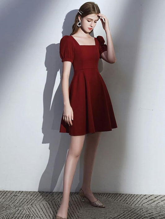 Simple Burgundy Short Prom Dress, Burgundy Homecoming Dress S2910