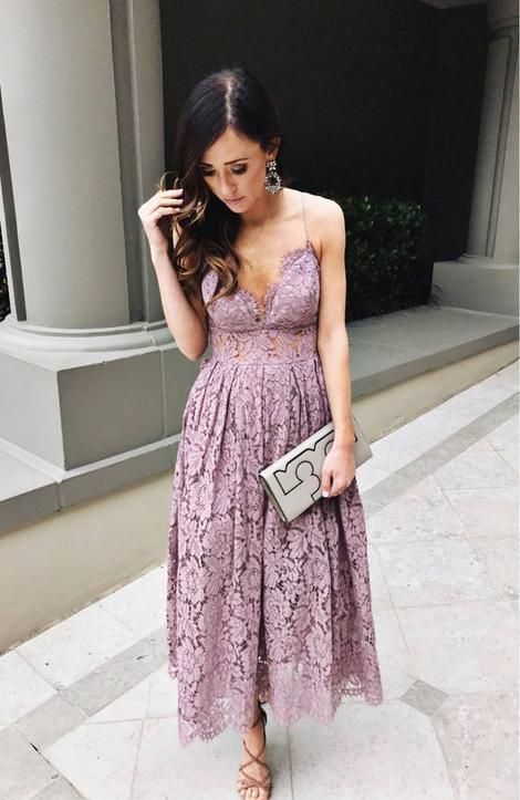 Spaghetti Straps Deep V Neck A Line Lace Pleated Ankle Length Homecoming Dresses S2698
