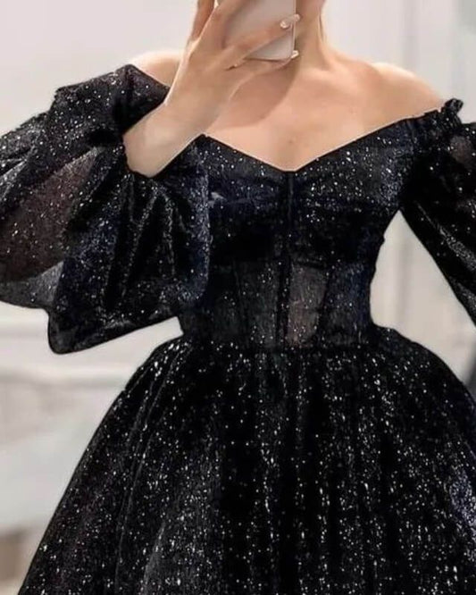 Short Sparkly Puffy Sleeve Dress Homecoming Dress S2843