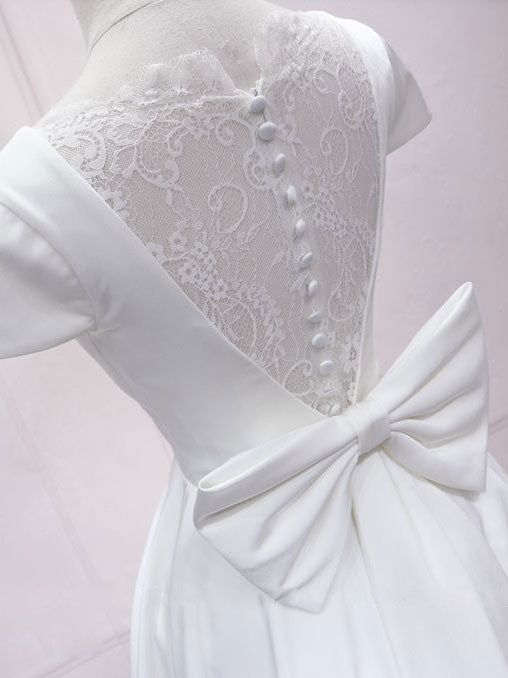 Fashion Save white v neck satin lace short prom dress, white homecoming dress S2969