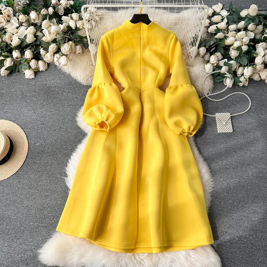 party dress women's fashion bow tie lantern long-sleeved dress S4493