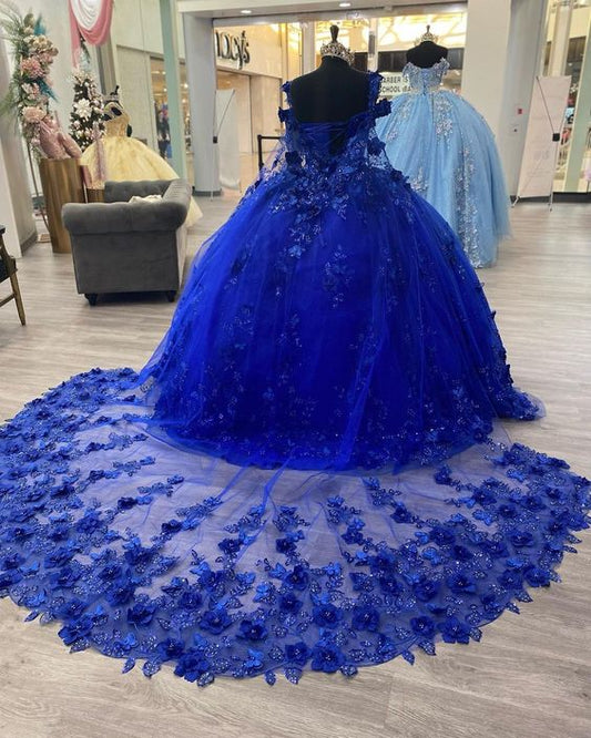 Royal Blue A-Line Ball Gown Long Prom Dresses, Blue Evening Dresses S3354