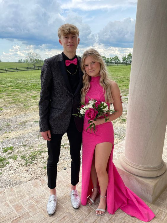 Mermaid Long Hot Pink Prom Dresses With Slit S3927