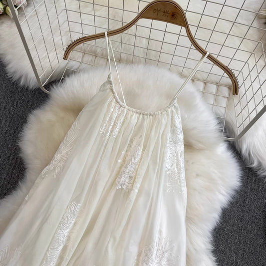 beach dress halter neck mesh embroidery dress elegant long skirt S4315