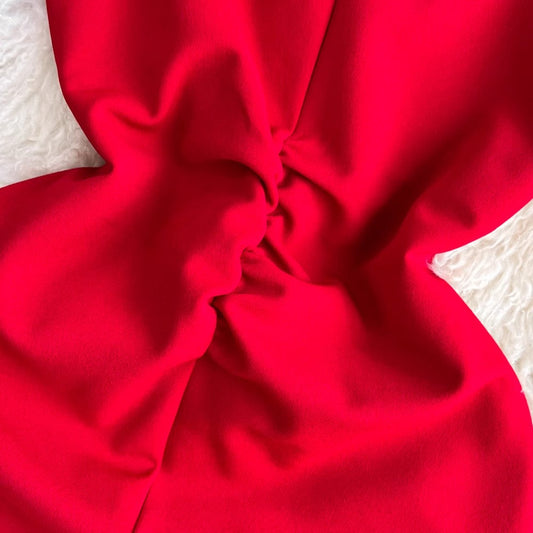 elegant long-sleeved square neck red dress elegant long skirt S4251