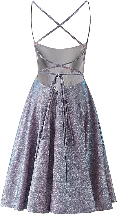 Sparkly Glitter Homecoming Dresses Short Spaghetti Straps Prom Dress Party Gowns for Women with Pockets Homecoming Dress