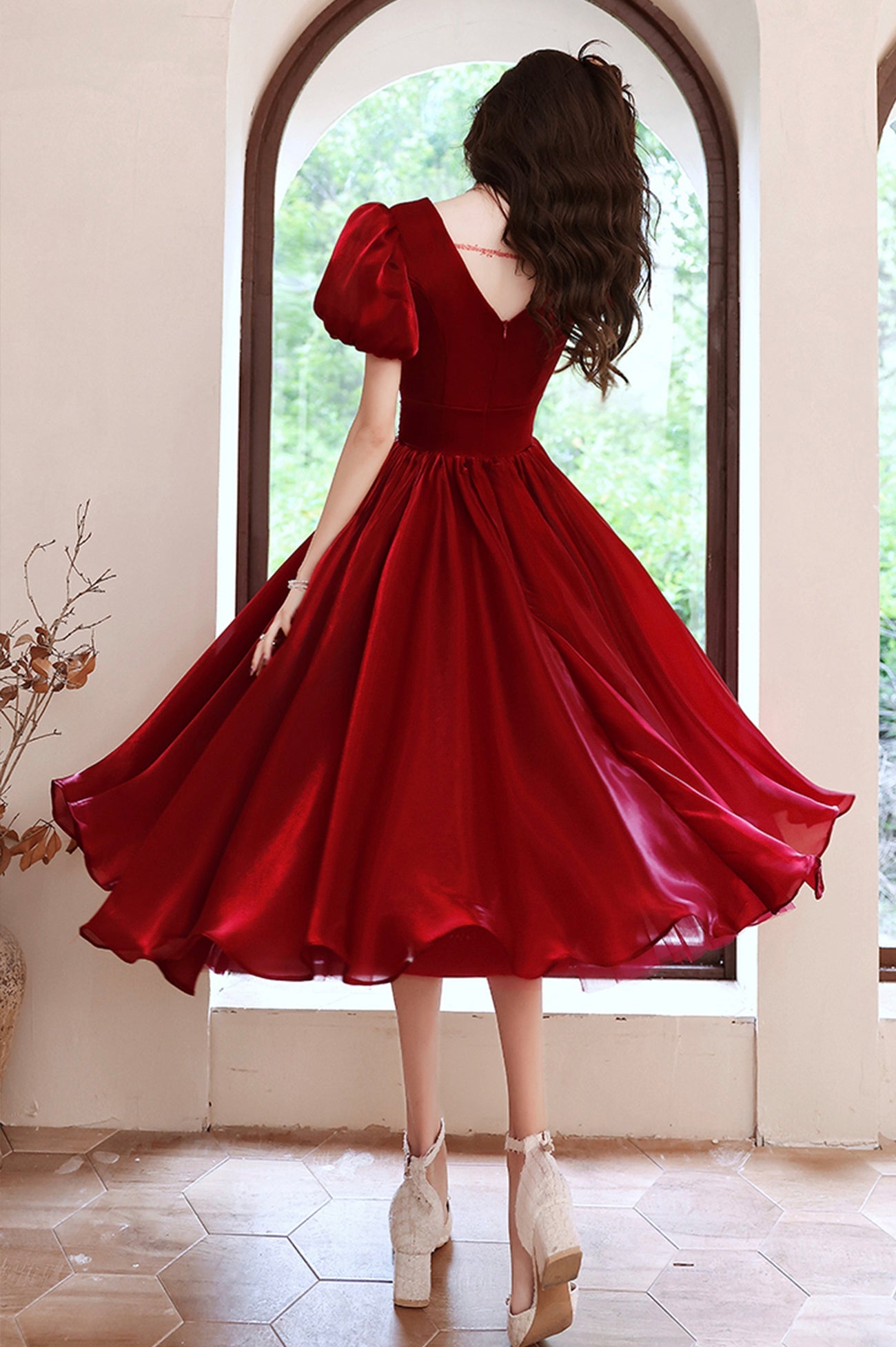 RED V NECK SHORT PROM DRESS A LINE HOMEOCMING DRESS S2727