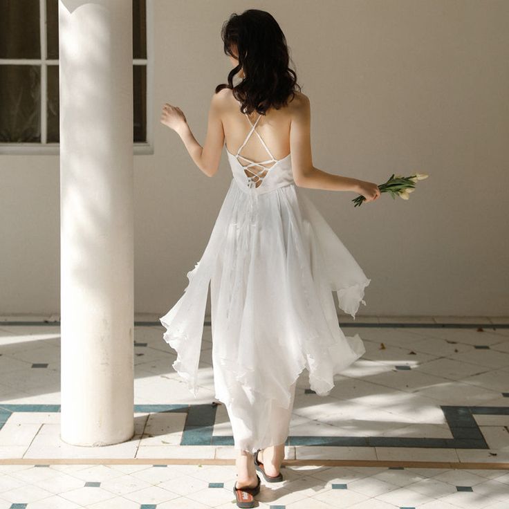 White Chiffon High Low Chic Simple Wedding Party Dress, White Short Prom Dress Graduation Dress S3375